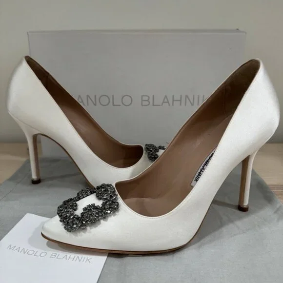 Manolo blahnik White Satin Jewel Buckle Pumps White Satin Jewel Buckle Pump - Picture 7 of 8